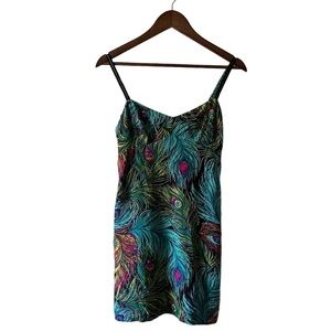 Nanette Lepore Peacock feather 100% Silk sequin beaded midi dress size 0 Y2K